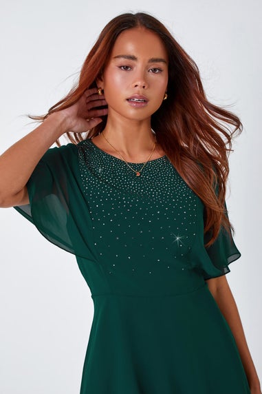 Roman Green Petite Embellished Skater Dress