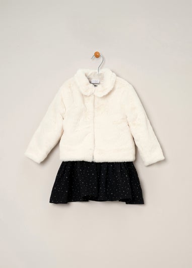 Miss Black Fur Jacket & Dress Outfit Set (9-24 mths)