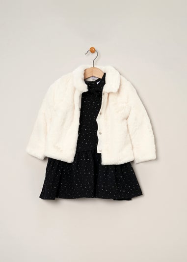 Miss Black Fur Jacket & Dress Outfit Set (9-24 mths)