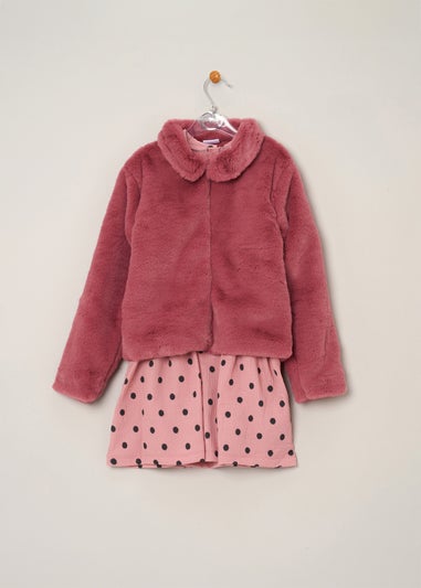 Miss Pink Girls Fur Jacket & Dress Outfit Set (9-24 mths)