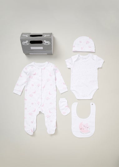 Rock a Bye Baby White Cotton 5-Piece Baby Gift Set (0-6 months)