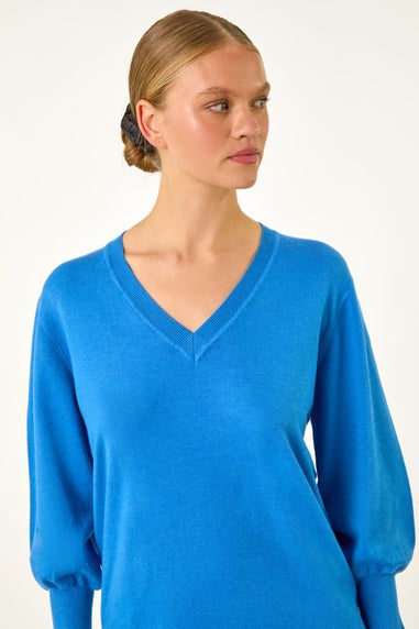 Roman Blue V-Neck Knit Jumper Dress