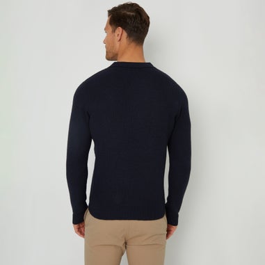 Threadbare Navy Knitted Long Sleeve Polo Jumper