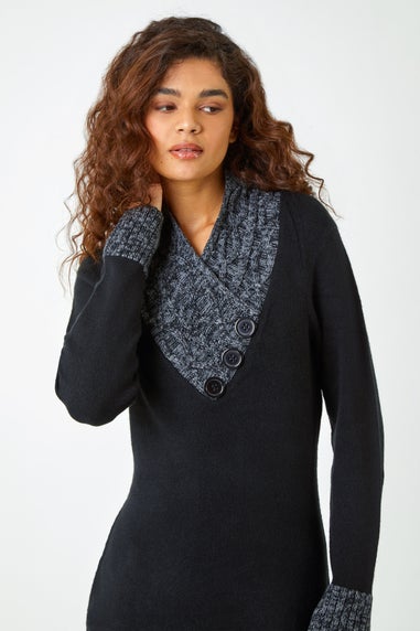 Roman Black Contrast Button Detail Knit Dress