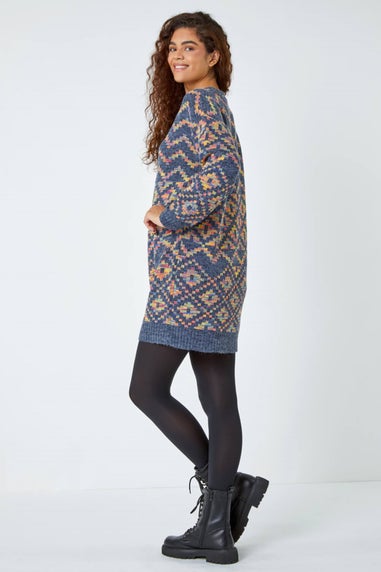 Roman Grey Geometric Print Jacquard Jumper Dress