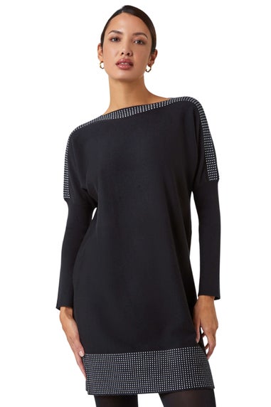 Roman Black Spot Print Border Knitted Jumper Dress