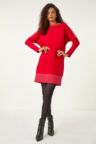 Roman Red Spot Print Border Knitted Jumper Dress