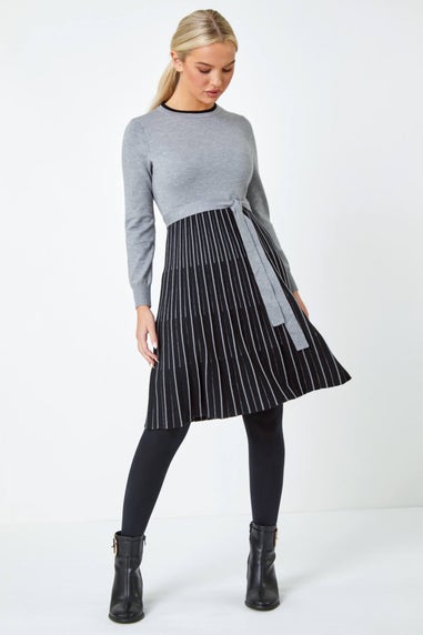 Roman Grey Petite Knitted Fit & Flare Dress