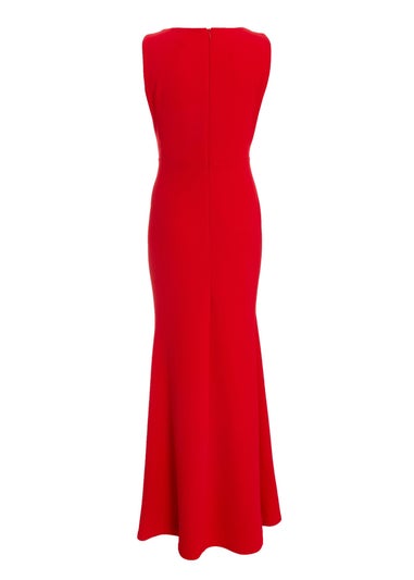 Quiz Red Diamante Trim Fishtail Maxi Dress