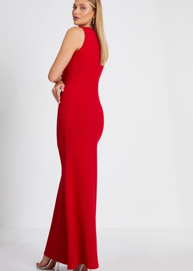 Quiz Red Diamante Trim Fishtail Maxi Dress