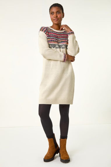 Roman Ivory Nordic Pattern Knitted Shift Dress
