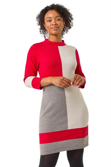 Roman Red Petite Colour Block Knitted Dress