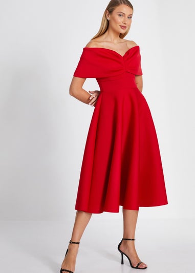 Quiz Red Bardot Skater Midi Dress