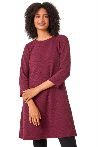 Roman Burgundy Wave Textured Stretch A-Line Dress