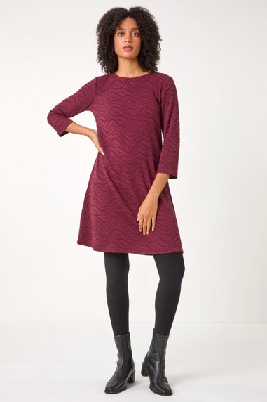 Roman Burgundy Wave Textured Stretch A-Line Dress