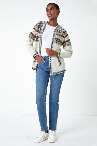 Roman Ivory Nordic Print Knitted Zip Up Hoodie