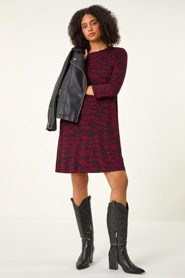 Roman Burgundy Abstract Print A-Line Dress