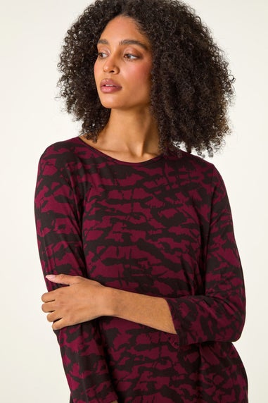 Roman Burgundy Abstract Print A-Line Dress