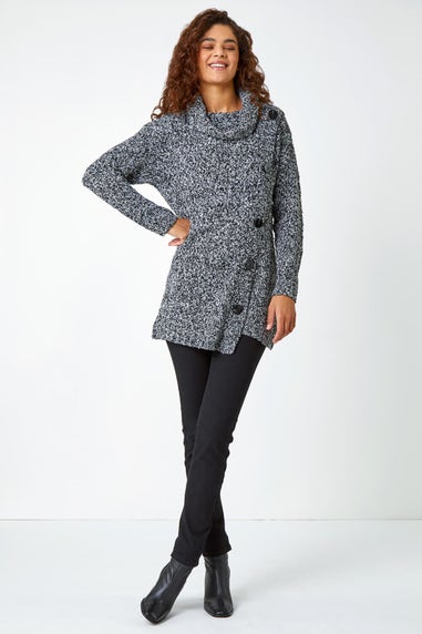 Roman Black Roll Neck Button Detail Longline Jumper