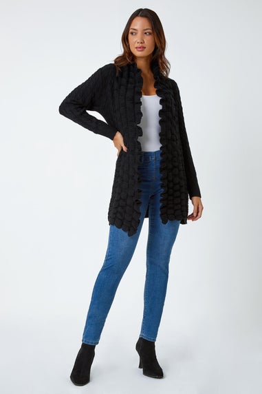 Roman Black Longline Ruffle Detail Cardigan