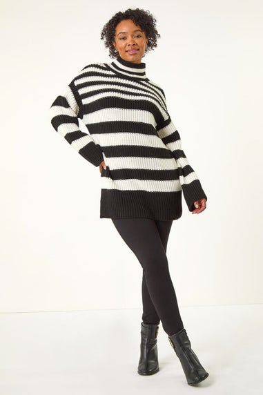 Roman Black Petite Stripe High Neck Jumper