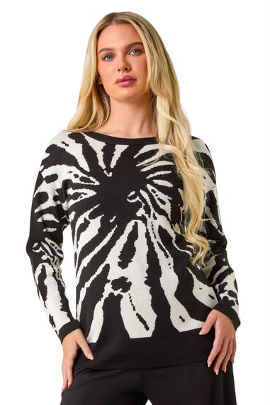 Roman Black Petite Abstract Print Knit Jumper