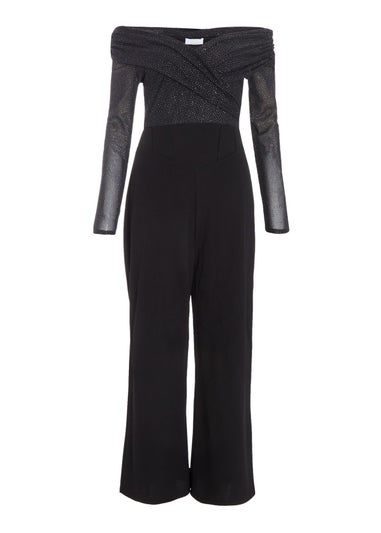 Quiz Black Petite Glitter Bardot Jumpsuit