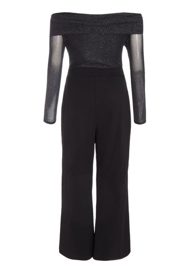 Quiz Black Petite Glitter Bardot Jumpsuit