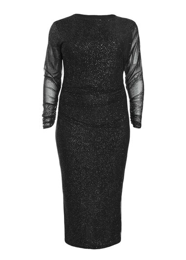 Quiz Black Curve Glitter Mesh Midaxi Dress