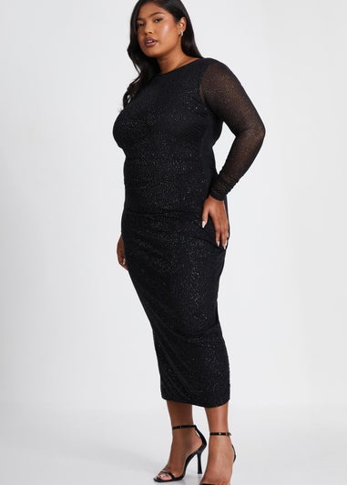 Quiz Black Curve Glitter Mesh Midaxi Dress