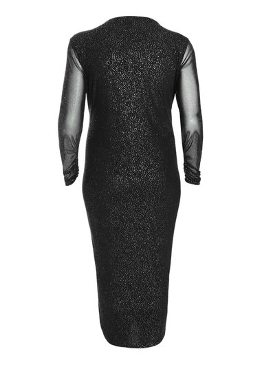 Quiz Black Curve Glitter Mesh Midaxi Dress