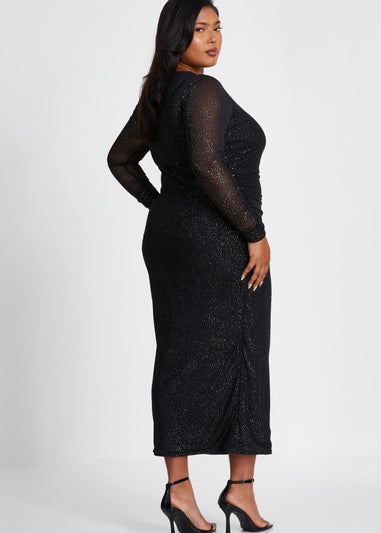 Quiz Black Curve Glitter Mesh Midaxi Dress