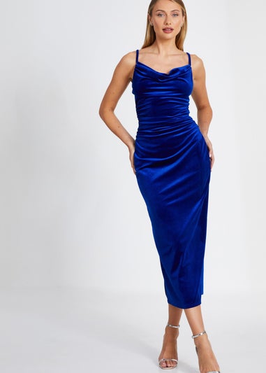 Quiz Blue Velvet Midaxi Dress