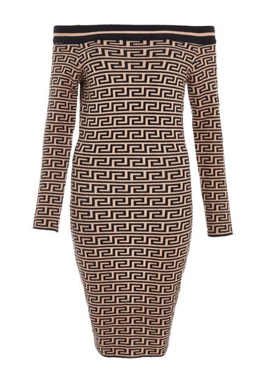 Quiz Black Geometric Bardot Mini Dress