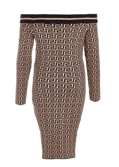 Quiz Black Geometric Bardot Mini Dress