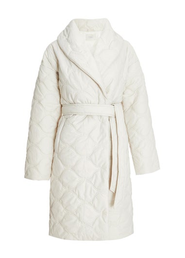 Quiz Cream Petite Quilted Long Line Coat