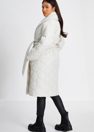 Quiz Cream Petite Quilted Long Line Coat