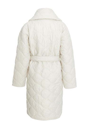 Quiz Cream Petite Quilted Long Line Coat