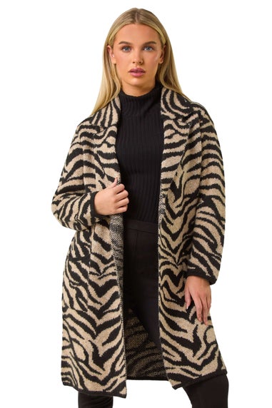 Roman Black Petite Animal Print Knit Coatigan