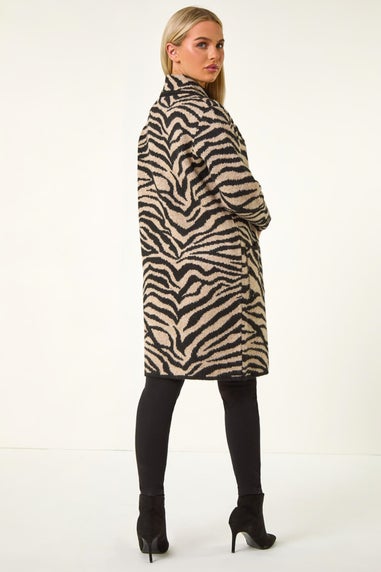 Roman Black Petite Animal Print Knit Coatigan