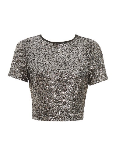 Quiz Black Sequin Crop Top