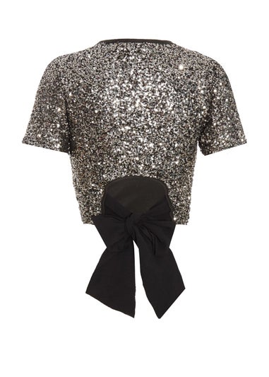 Quiz Black Sequin Crop Top