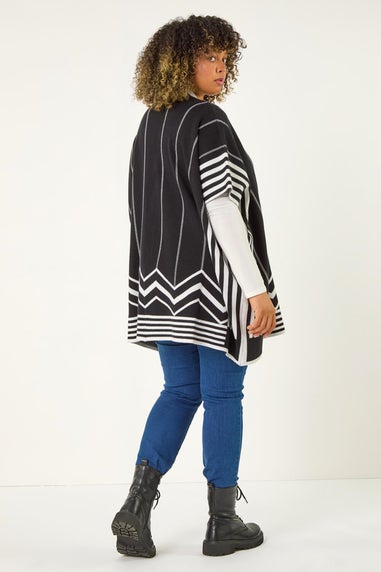 Roman Black Curve Stripe Hem Square Poncho