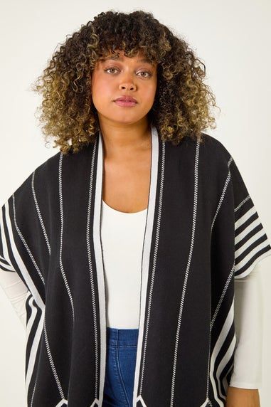 Roman Black Curve Stripe Hem Square Poncho