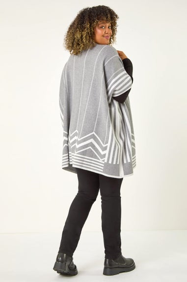 Roman Grey Curve Stripe Hem Square Poncho