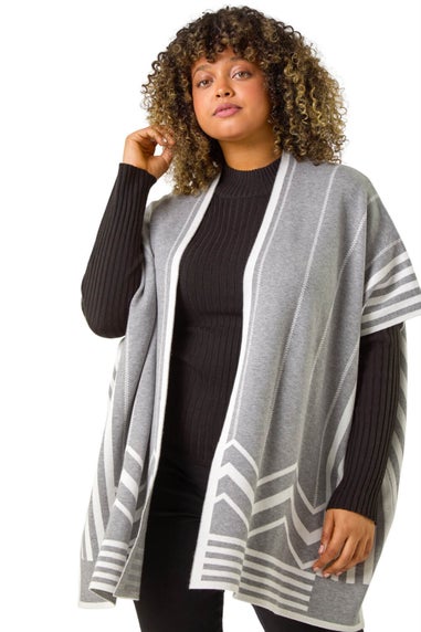 Roman Grey Curve Stripe Hem Square Poncho