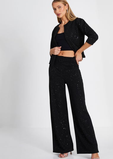 Quiz Black Glitter Palazzo Trousers