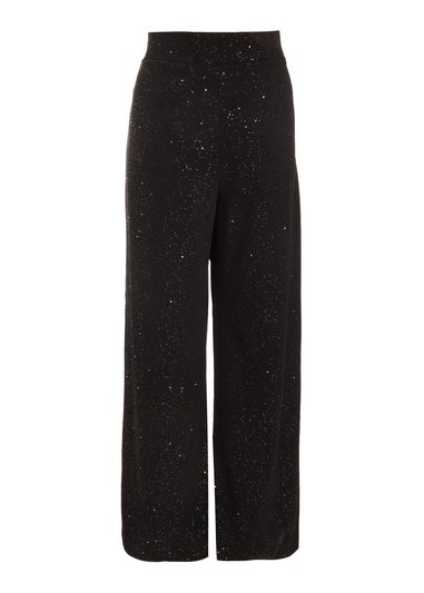 Quiz Black Glitter Palazzo Trousers