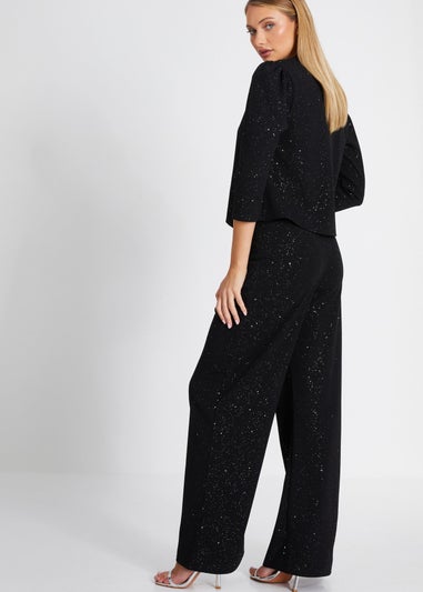 Quiz Black Glitter Palazzo Trousers