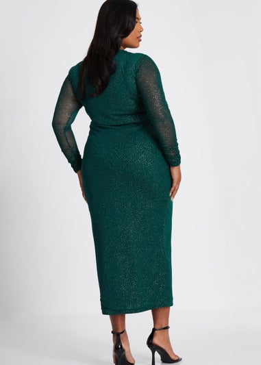 Quiz Green Curve Glitter Mesh Midaxi Dress